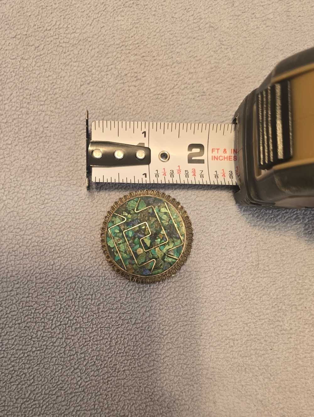 Sterling Green Azurite Inlay Round Statement Brooch/pendant